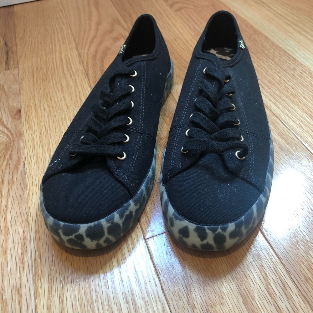 Keds Black Canvas Sneakers with Leopard Print Sole